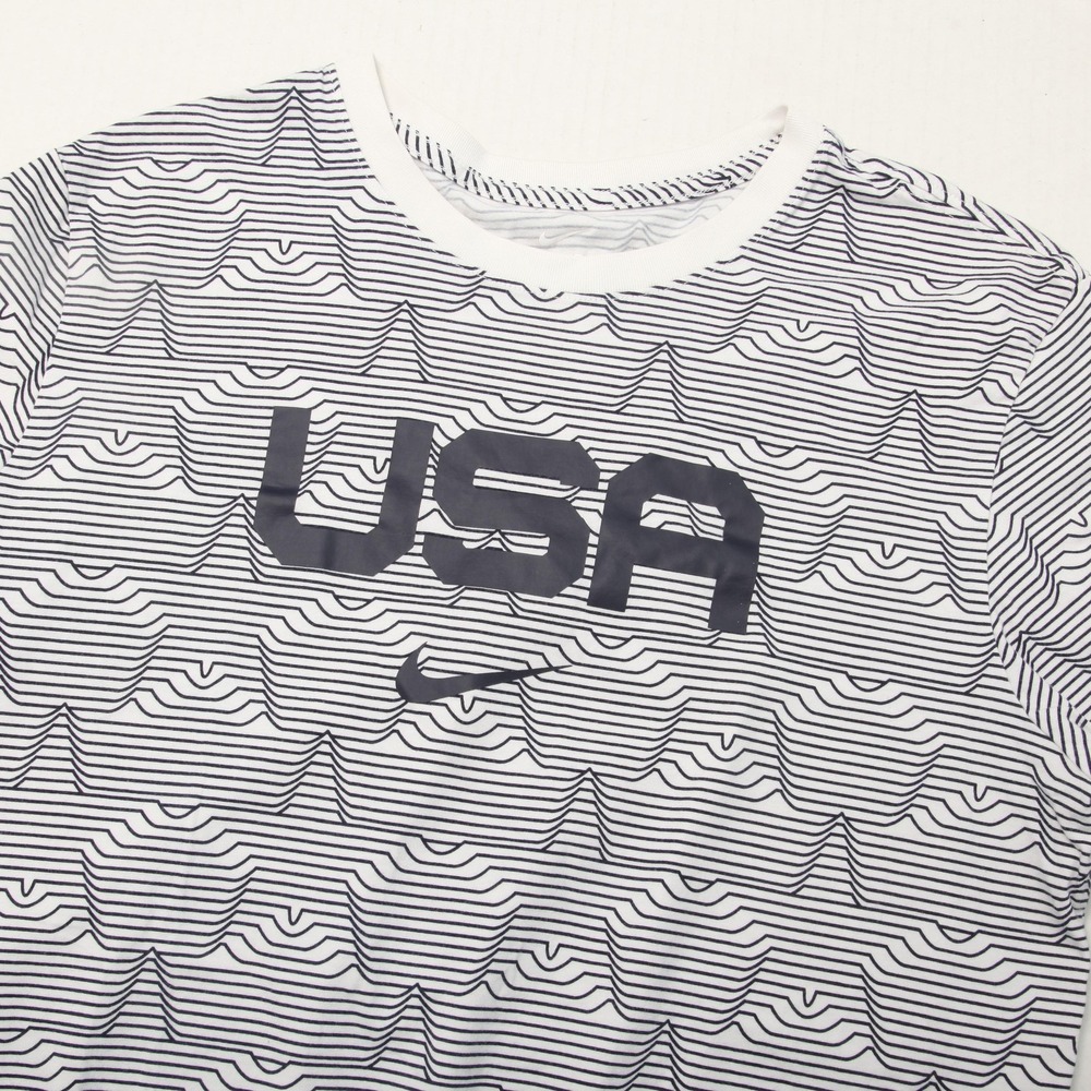 Nike USA Shirt Mens Large White Organic Cotton All Over Stripe Graphic Tee